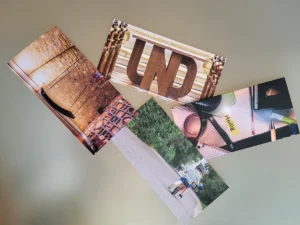 Grußkarten mit Kirchen Innenräumen, Kind beim Radfahren lernen, Schreibtisch mit "Heilig"