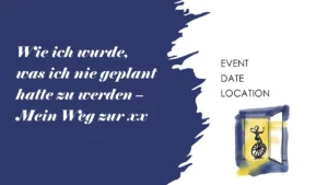 Titelbild einer Präsentation mit Einradfahrerin, die durch eine Tür in einen hellen Raum fährt